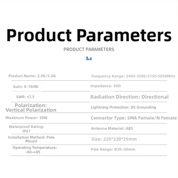 WiFi smerová plochá panelová anténa, 2,4/5,8 GHz, zisk 18 dBi, AP mostná stanica