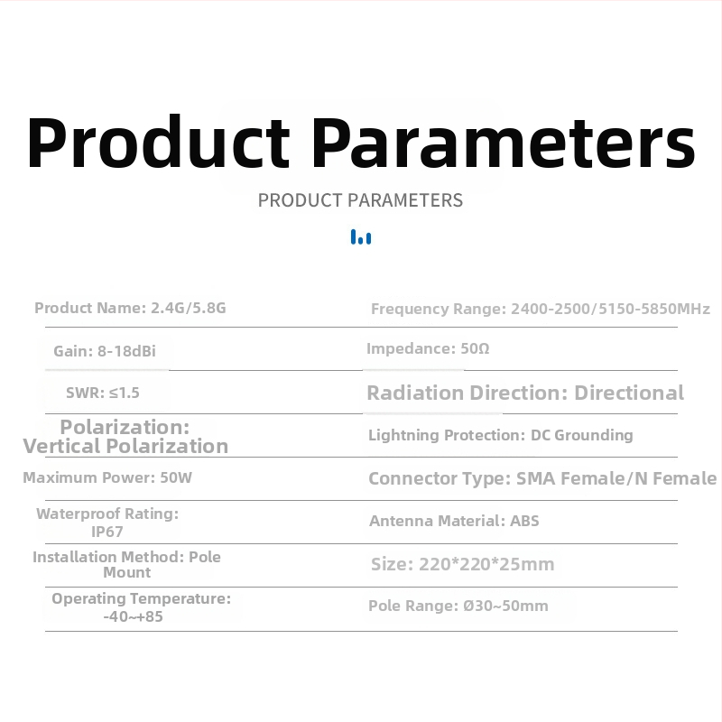 WiFi smerová plochá panelová anténa, 2,4/5,8 GHz, zisk 18 dBi, AP mostná stanica