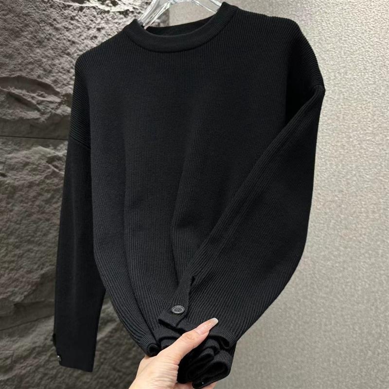 Senwen muški pleteni pulover za jesen i zimu, opušten kroj, jednobojan, okrugli izrez, svestran stil