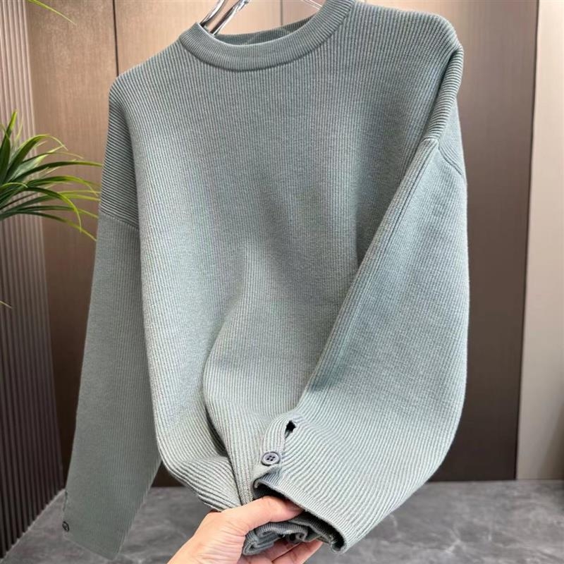Senwen muški pleteni pulover za jesen i zimu, opušten kroj, jednobojan, okrugli izrez, svestran stil
