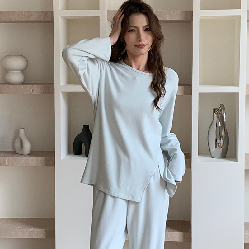 Ženski pidžama set od vlakana morskih algi s kapuljom, moderni minimalistički stil, srednja debljina, okrugli ovratnik, dugi rukavi