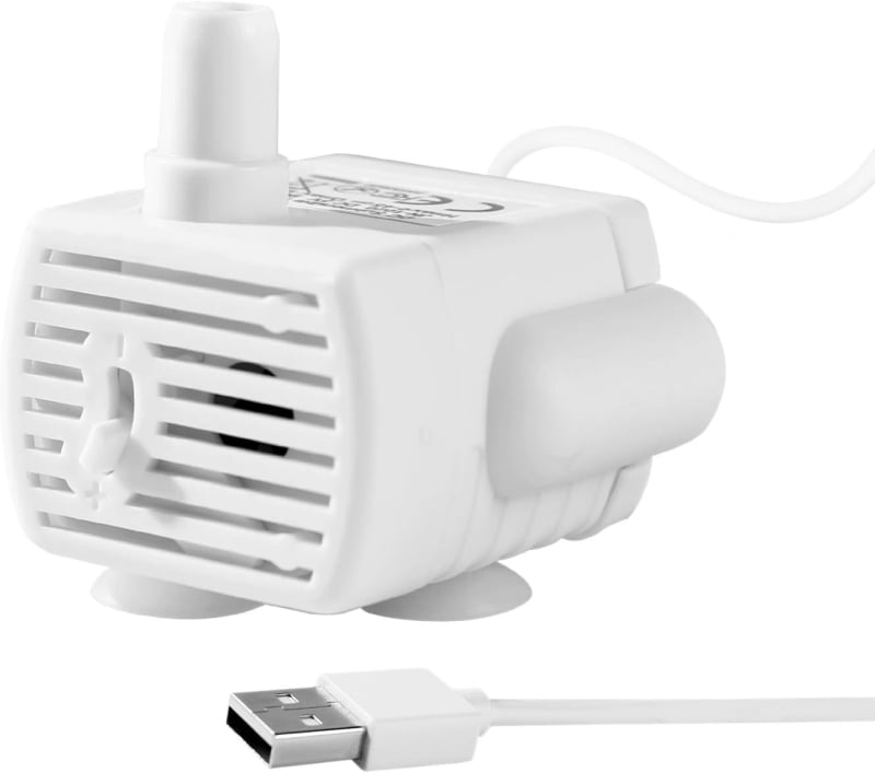 Помпа за поилка на домашни любимци, подводна, регулируем поток, 5V 1A DC, USB захранване, LED осветление, защита от сух ход