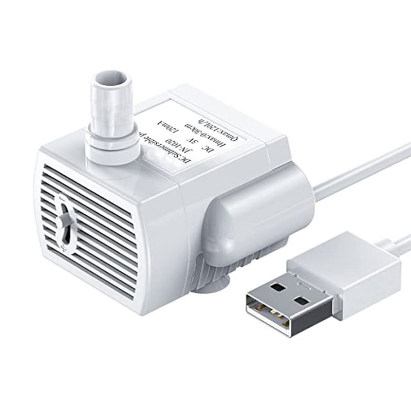 Помпа за поилка на домашни любимци, подводна, регулируем поток, 5V 1A DC, USB захранване, LED осветление, защита от сух ход