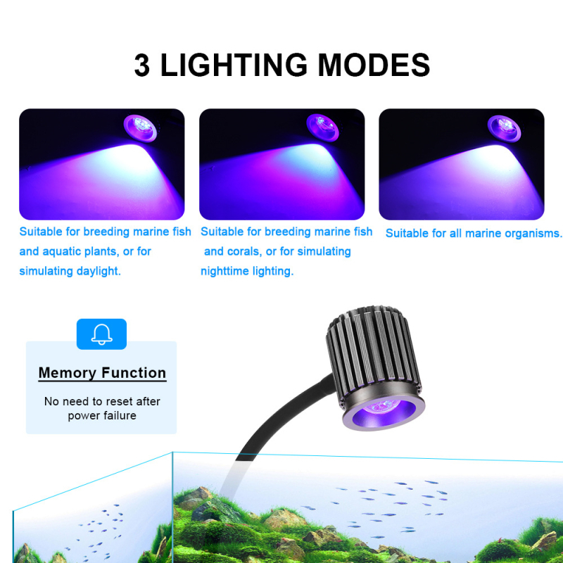 LED svjetlo za korale za morski akvarij od aluminijske legure, 10W, prilagodljivi tajmer, scensko osvjetljenje, klipsa za pričvršćivanje