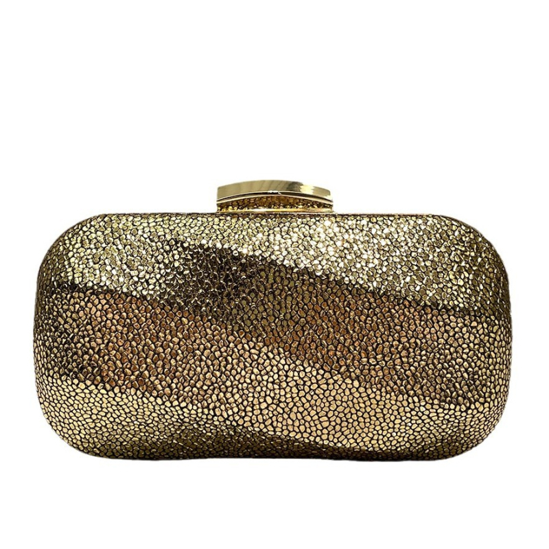 Box clutch za večer sa svjetlucavim završetkom, tvrdi pravokutni oblik, poliester podstava, zatvarač na bravu, trodimenzionalna vanjska strana