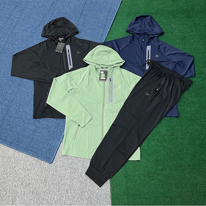 Мъжки комплект за спорт на открито: качулково яке за тичане с дълъг ръкав - Ice silk плат, Nylon 48%, подплата Lyocell 85% с Lycra