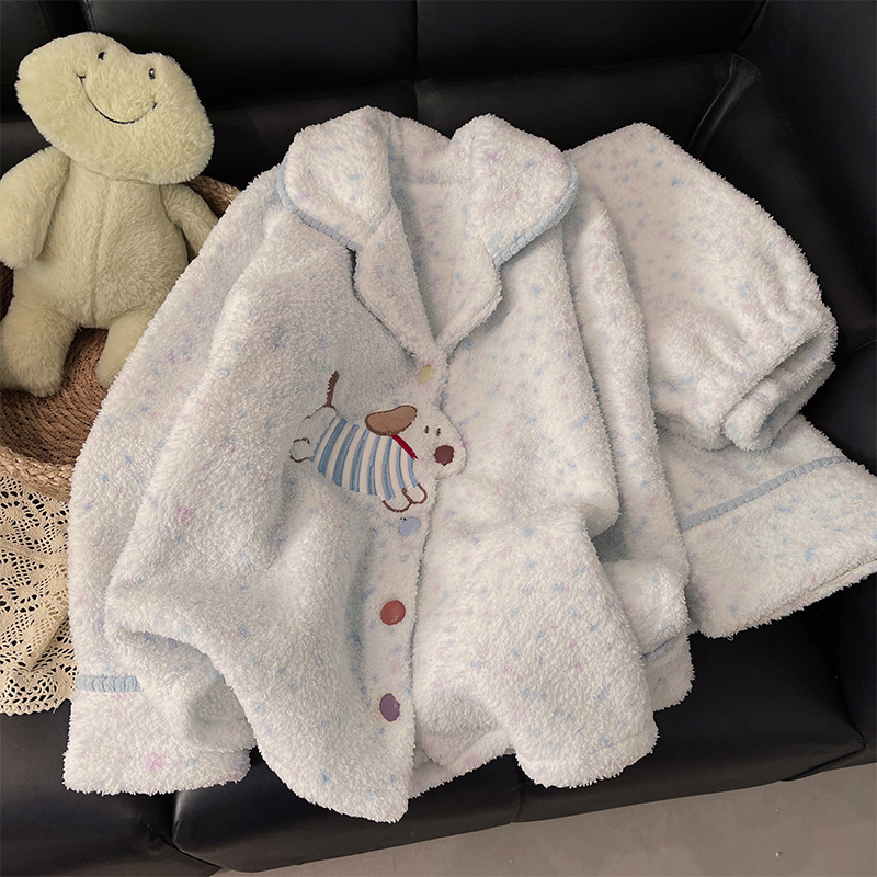 Set de pijamale, stil cardigan, drăguț și dulce; țesătură poliester, grosime extra 401-500 g/m², mâneci lungi