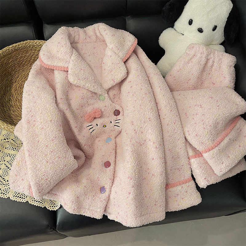 Set de pijamale, stil cardigan, drăguț și dulce; țesătură poliester, grosime extra 401-500 g/m², mâneci lungi