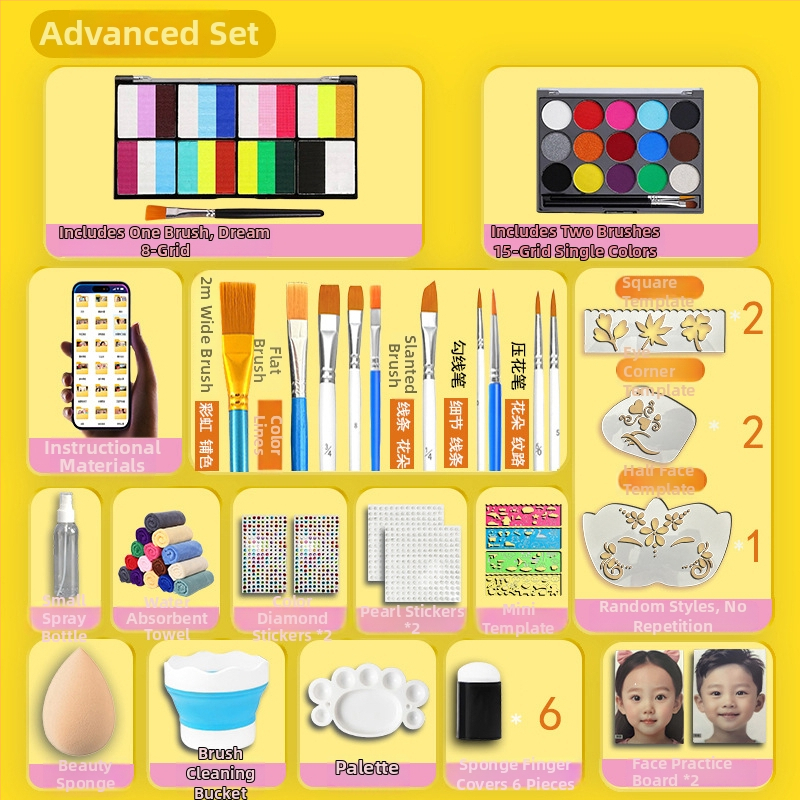 Комплект за детско лицево рисуване с гуаш, водоразтворим и миещ се, 1 бр в единична кутия