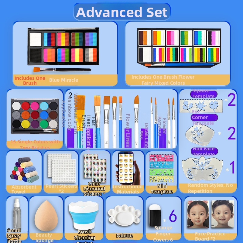Комплект за детско лицево рисуване с гуаш, водоразтворим и миещ се, 1 бр в единична кутия
