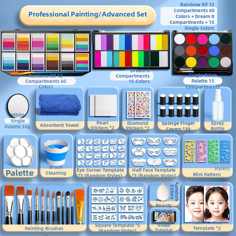 Комплект за детско лицево рисуване с гуаш, водоразтворим и миещ се, 1 бр в единична кутия