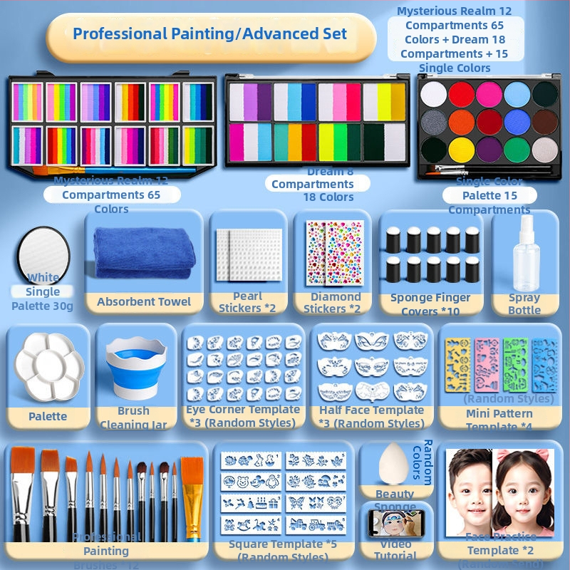 Комплект за детско лицево рисуване с гуаш, водоразтворим и миещ се, 1 бр в единична кутия