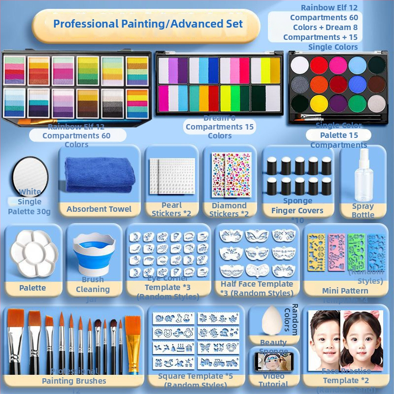 Комплект за детско лицево рисуване с гуаш, водоразтворим и миещ се, 1 бр в единична кутия