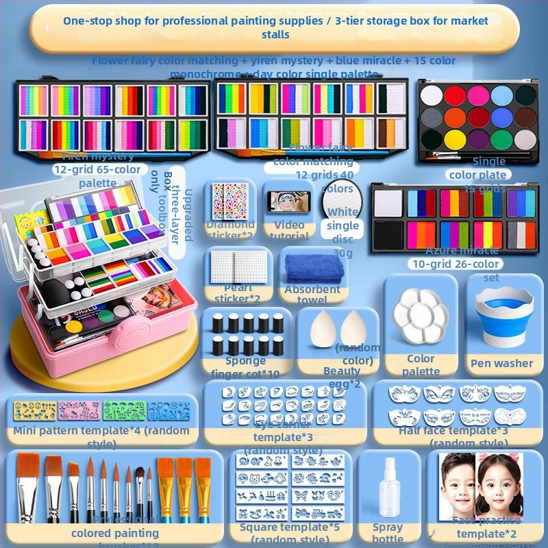 Комплект за детско лицево рисуване с гуаш, водоразтворим и миещ се, 1 бр в единична кутия