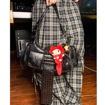 Torba za ramena satchel, ulični stil, PU materijal, vodoravni kvadratni oblik, zatvarač, pretinac za mobitel