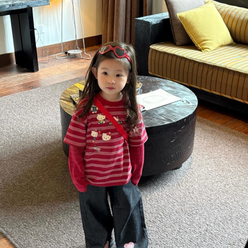 Tricou pentru copii cu mâneci lungi, stil coreean, imprimeu desen animat, 60% bumbac