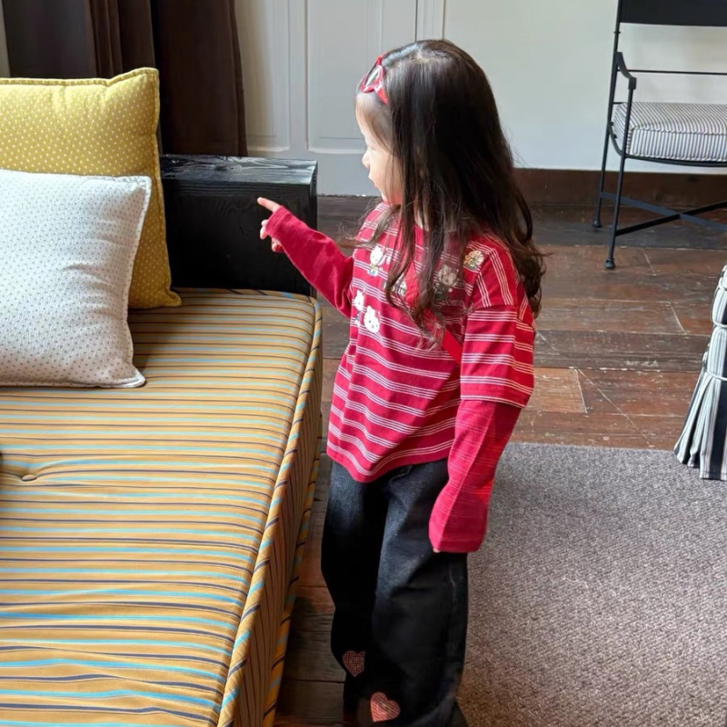 Tricou pentru copii cu mâneci lungi, stil coreean, imprimeu desen animat, 60% bumbac