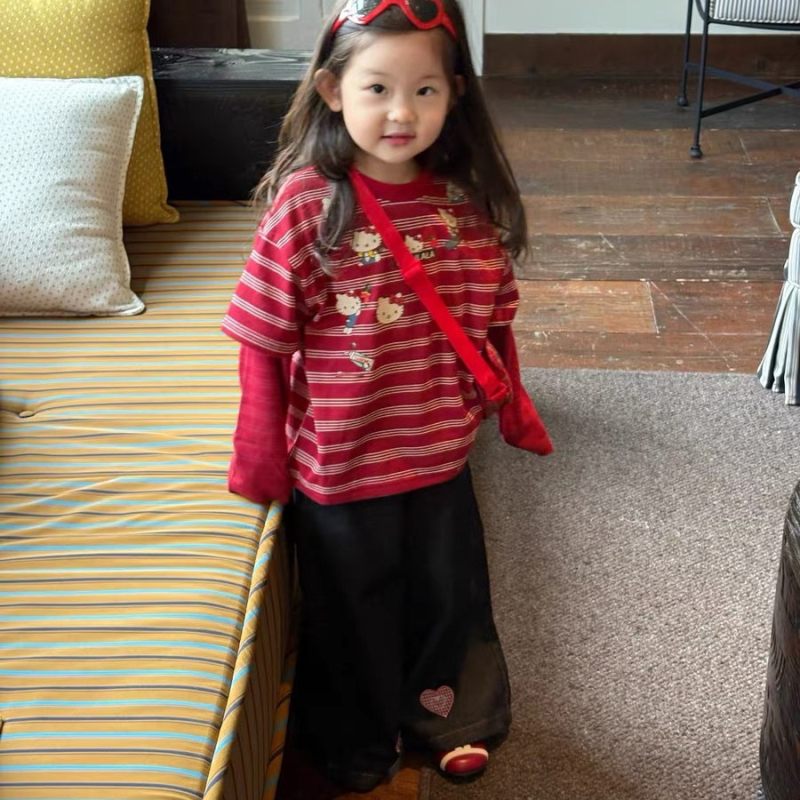 Tricou pentru copii cu mâneci lungi, stil coreean, imprimeu desen animat, 60% bumbac