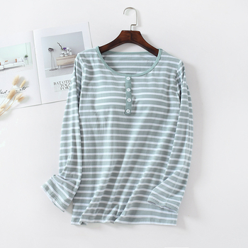 Ženski pidžama top od čiste pamuka, okrugli vrat, dugi rukavi, srednja gustoća tkanine (161–180 g/m²)