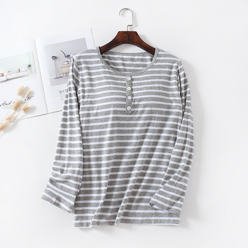 Ženski pidžama top od čiste pamuka, okrugli vrat, dugi rukavi, srednja gustoća tkanine (161–180 g/m²)