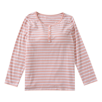 Ženski pidžama top od čiste pamuka, okrugli vrat, dugi rukavi, srednja gustoća tkanine (161–180 g/m²)