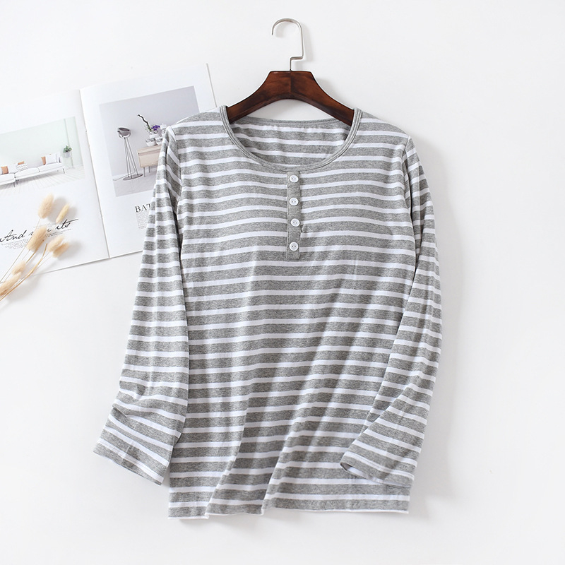 Ženski pidžama top od čiste pamuka, okrugli vrat, dugi rukavi, srednja gustoća tkanine (161–180 g/m²)