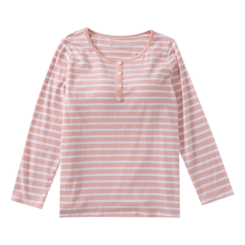 Ženski pidžama top od čiste pamuka, okrugli vrat, dugi rukavi, srednja gustoća tkanine (161–180 g/m²)