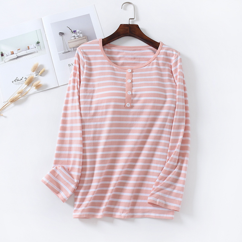 Ženski pidžama top od čiste pamuka, okrugli vrat, dugi rukavi, srednja gustoća tkanine (161–180 g/m²)