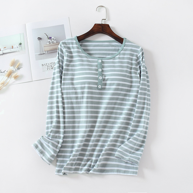 Ženski pidžama top od čiste pamuka, okrugli vrat, dugi rukavi, srednja gustoća tkanine (161–180 g/m²)