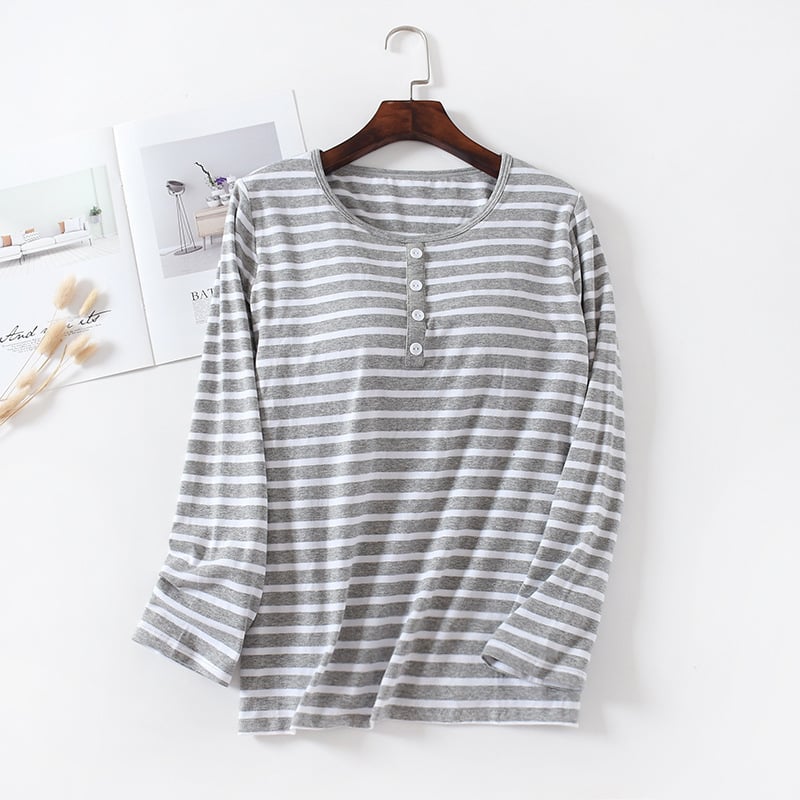 Ženski pidžama top od čiste pamuka, okrugli vrat, dugi rukavi, srednja gustoća tkanine (161–180 g/m²)