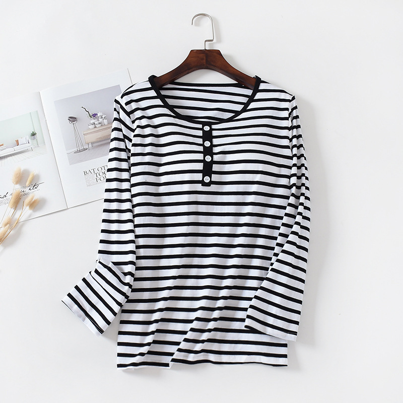 Ženski pidžama top od čiste pamuka, okrugli vrat, dugi rukavi, srednja gustoća tkanine (161–180 g/m²)