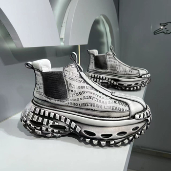 Muške visoke retro tenisice s gornjim dijelom od mikrovlakna, šiljat nos, debela potplat, vezanje, jesen 2024