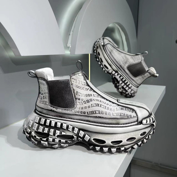 Muške visoke retro tenisice s gornjim dijelom od mikrovlakna, šiljat nos, debela potplat, vezanje, jesen 2024