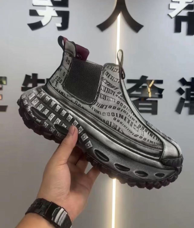 Muške visoke retro tenisice s gornjim dijelom od mikrovlakna, šiljat nos, debela potplat, vezanje, jesen 2024