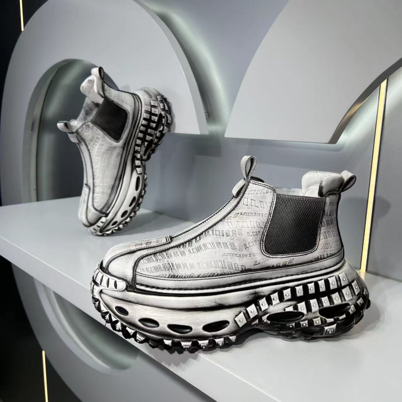 Muške visoke retro tenisice s gornjim dijelom od mikrovlakna, šiljat nos, debela potplat, vezanje, jesen 2024