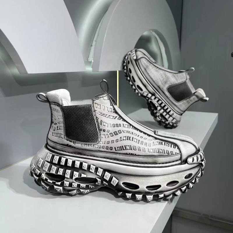 Muške visoke retro tenisice s gornjim dijelom od mikrovlakna, šiljat nos, debela potplat, vezanje, jesen 2024