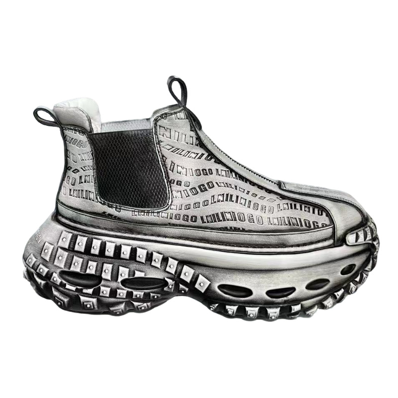 Muške visoke retro tenisice s gornjim dijelom od mikrovlakna, šiljat nos, debela potplat, vezanje, jesen 2024