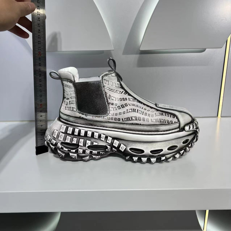 Muške visoke retro tenisice s gornjim dijelom od mikrovlakna, šiljat nos, debela potplat, vezanje, jesen 2024