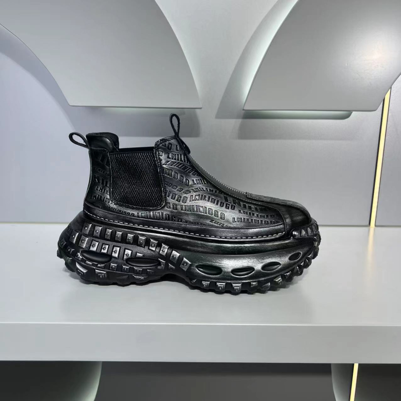 Muške visoke retro tenisice s gornjim dijelom od mikrovlakna, šiljat nos, debela potplat, vezanje, jesen 2024