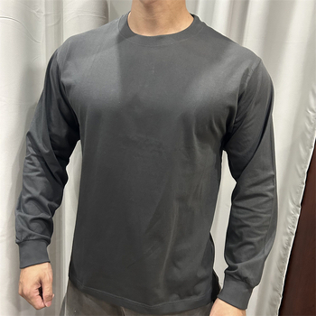 Памучна тениска с дълъг ръкав, райета, свободен силует, тегло 180–250 г