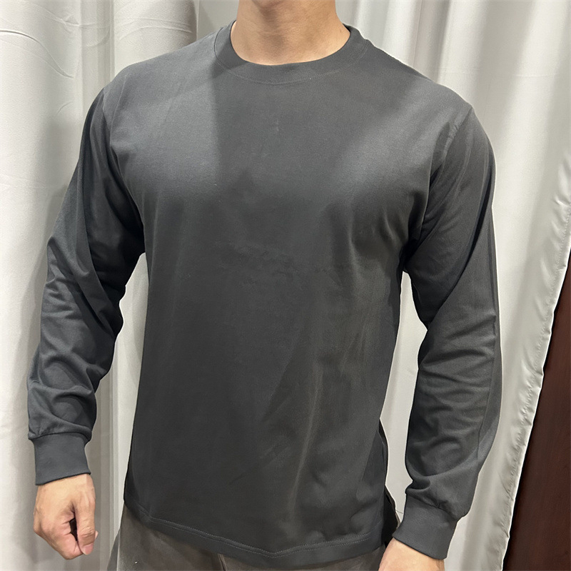 Памучна тениска с дълъг ръкав, райета, свободен силует, тегло 180–250 г