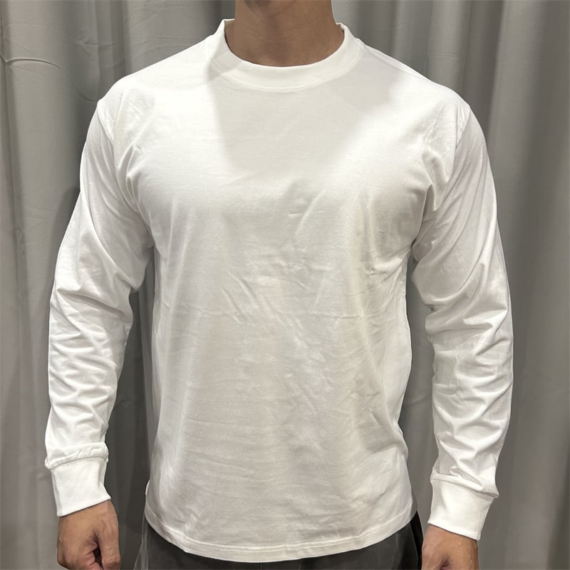 Памучна тениска с дълъг ръкав, райета, свободен силует, тегло 180–250 г