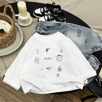Dječja majica s dugim rukavima, korejskog stila, karikatura, okrugli izrez, 98% pamuka