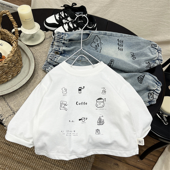Dječja majica s dugim rukavima, korejskog stila, karikatura, okrugli izrez, 98% pamuka