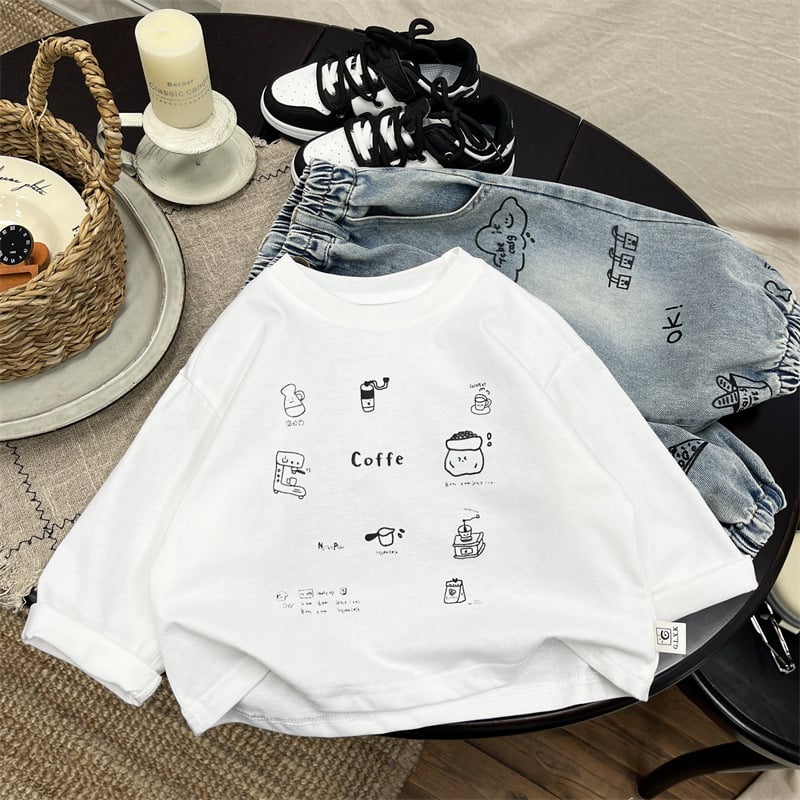 Dječja majica s dugim rukavima, korejskog stila, karikatura, okrugli izrez, 98% pamuka