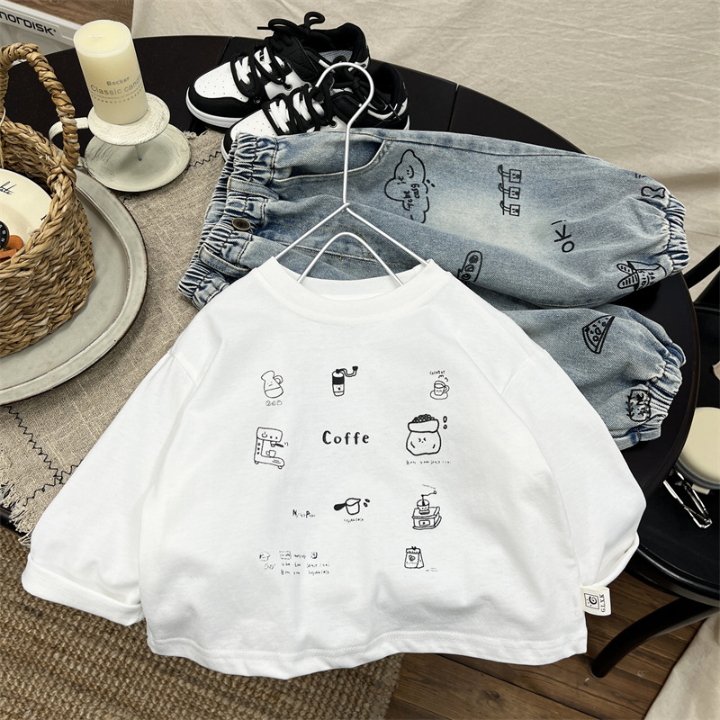 Dječja majica s dugim rukavima, korejskog stila, karikatura, okrugli izrez, 98% pamuka
