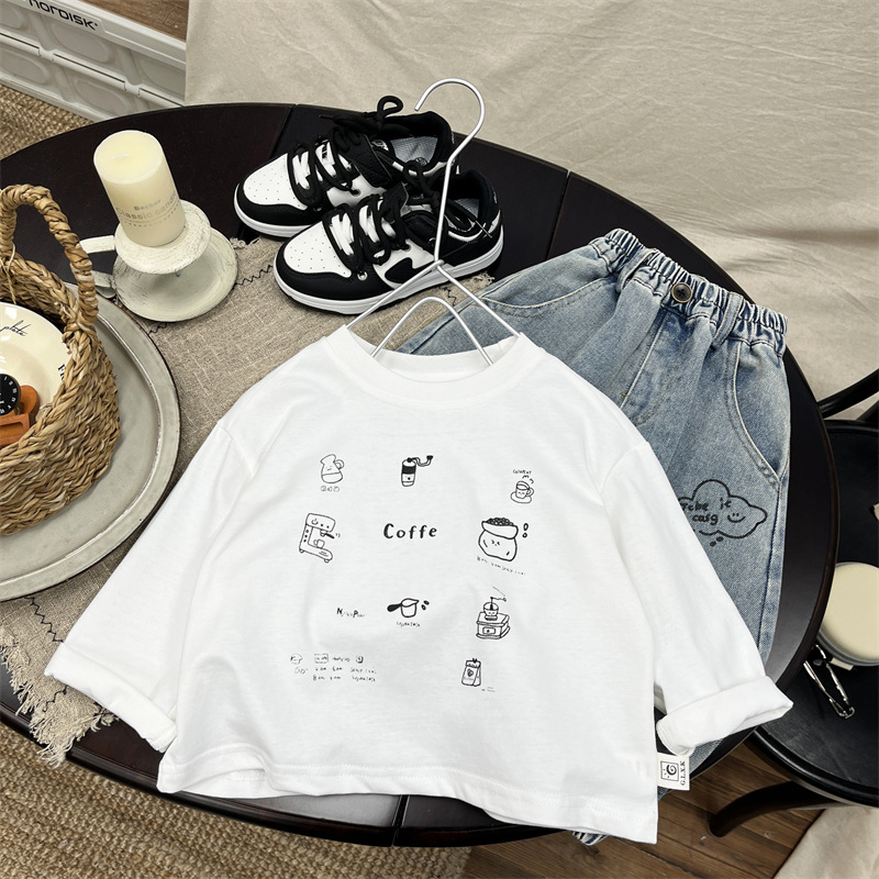 Dječja majica s dugim rukavima, korejskog stila, karikatura, okrugli izrez, 98% pamuka