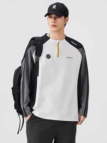 Мъжка есенна тениска с дълъг ръкав, антибактериална, бързосъхнеща, свободна кройка, кръгла яка, 100% полиестер (Desang plain weave)