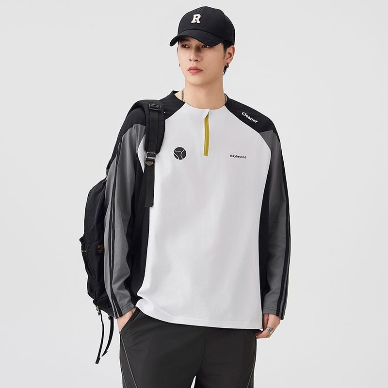 Мъжка есенна тениска с дълъг ръкав, антибактериална, бързосъхнеща, свободна кройка, кръгла яка, 100% полиестер (Desang plain weave)