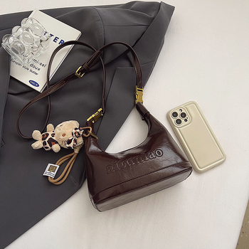 PU Dumpling torba za žene, horizontalno kvadratna torba preko ramena sa zatvaračem, unutarnja džep sa zatvaračem, gradski minimalistički stil, Proljeće 2025